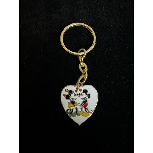 Vintage Disney Mickey and Minnie Dancing Hart Key Chain - Picture 1 of 7